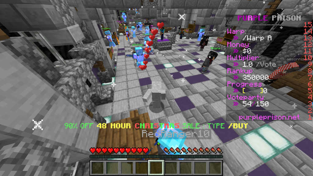 PurplePrison è un server che procura un'esperienza di PvP incredibile, piena di giocatori che non annoiano, bravi in campo. Decisamente da includere nella classifica dei migliori Server PvP di Minecraft.