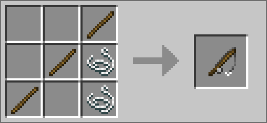 Questa immagine descrive in modo chiaro Come Craftare Una Canna Da Pesca nell'interfaccia della Crafting Table, perché non è chiaro spiegarlo con parole.