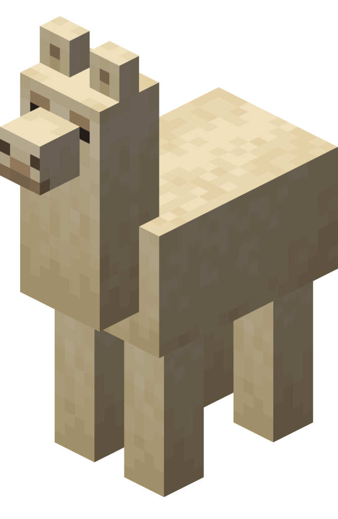 Questo è un lama. Sputa e fa del danno a chi lo danneggia. Oggi impareremo a domare questi lama! Ecco come addomesticare un lama su minecraft!