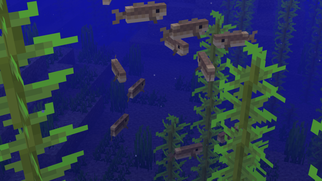 Pescare in mare i pesci che ci serviranno ad addomesticare un gatto su Minecraft.