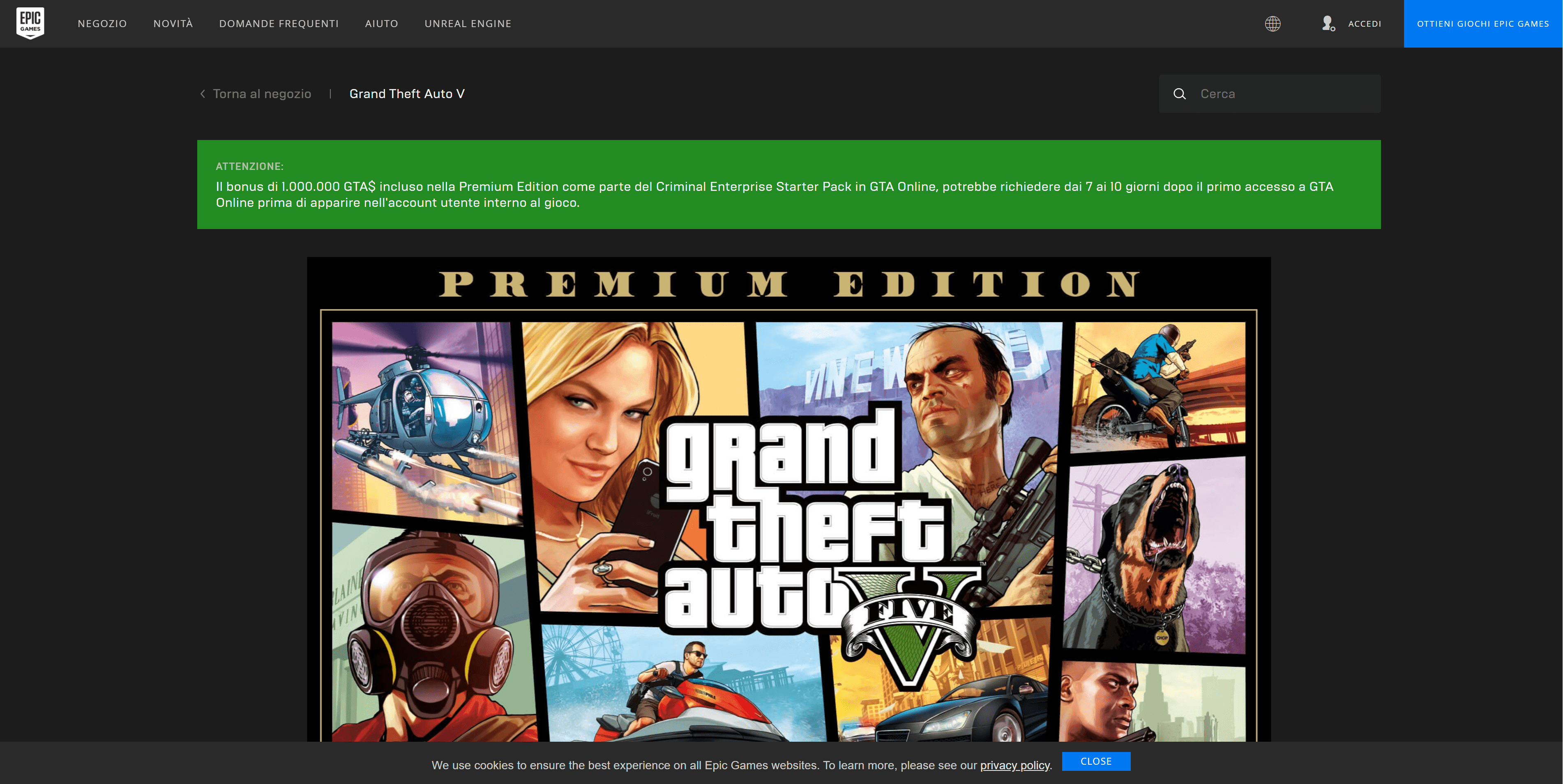 Prima cosa: andare sulla pagina di GTA 5 della Epic Games.