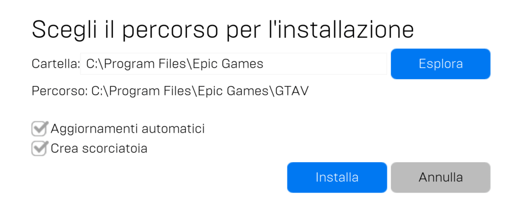 Installazione finale dal launcher della Epic Games