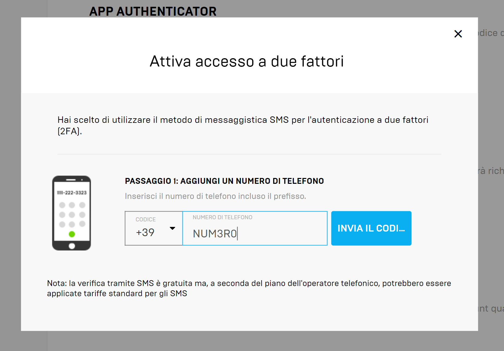 Numero di telefono necessario per il 2F di qualsiasi tipo. In questo caso il 2F della Epic Games.