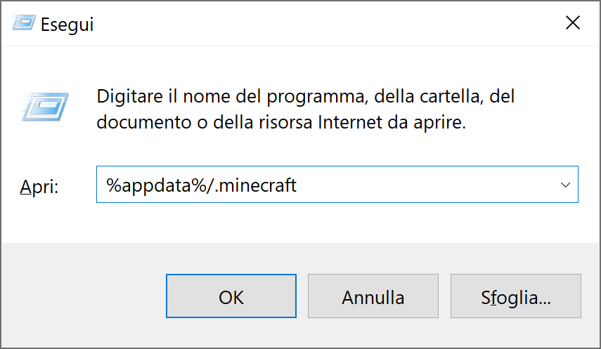 Con questo comando accederemo alla cartella di Minecraft. Lì ci sarà il file delle opzioni dal quale modificheremo il campo visivo su 1000.