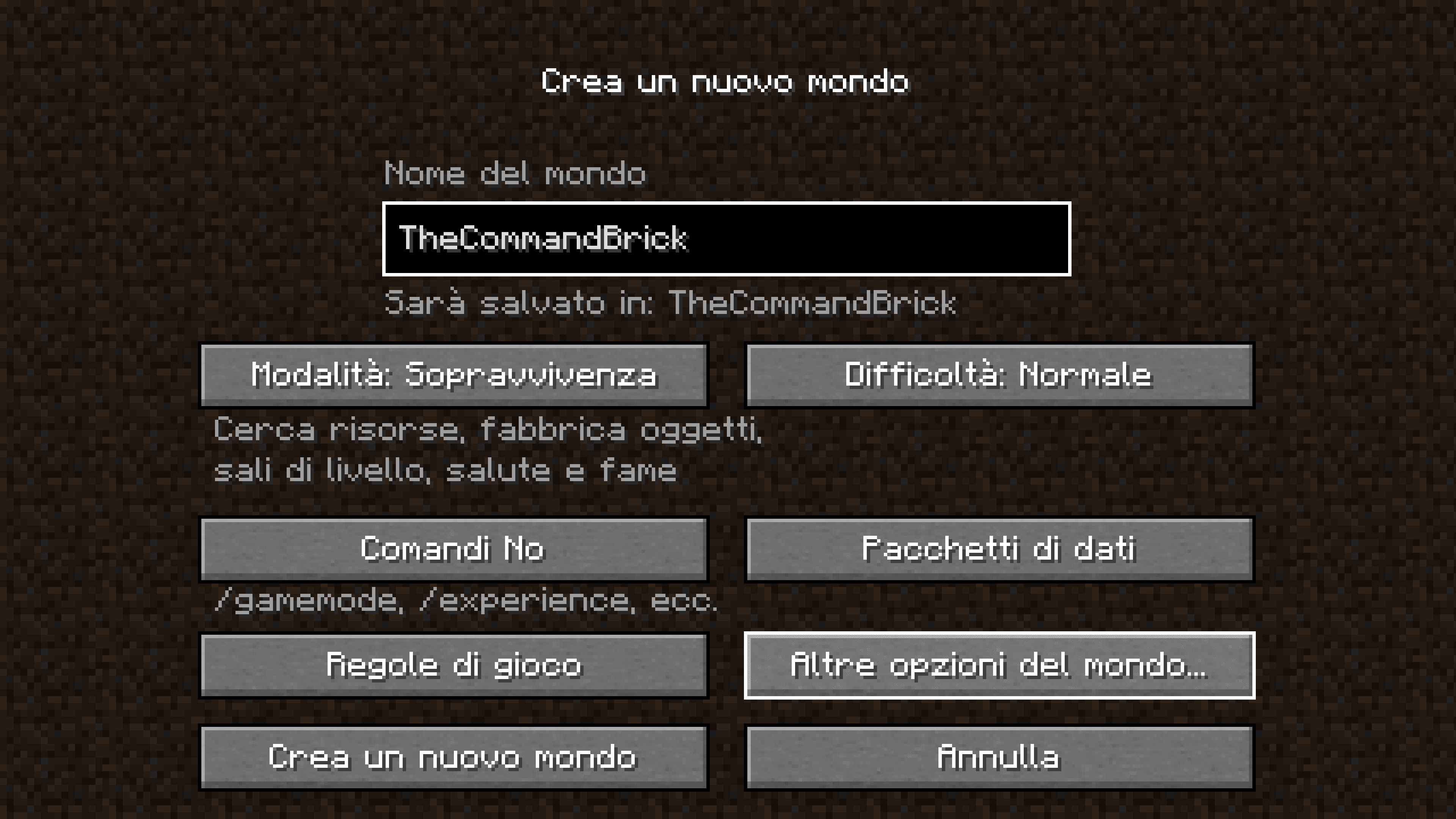 Preview di un passaggio di quelli che seguono, coi quali si utilizza un seed di un mondo per generare un altro mondo di Minecraft uguale.