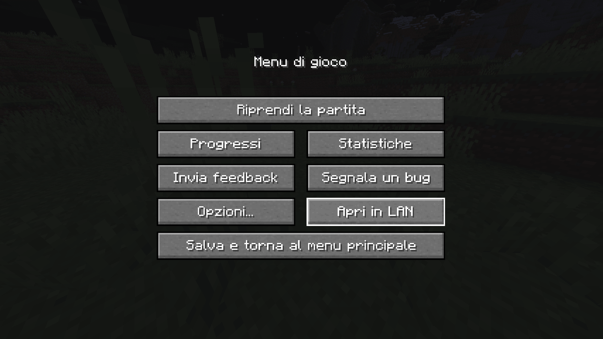 Step 1 per Usare i Comandi in Minecraft in Survival: clicca Esc e dal menù seleziona l'opzione Apri in LAN