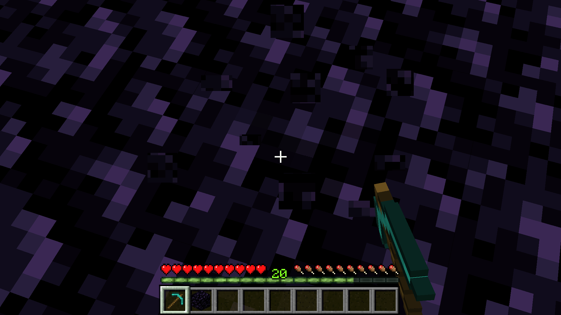 Screenshot: rompendo l'ossidiana su Minecraft.